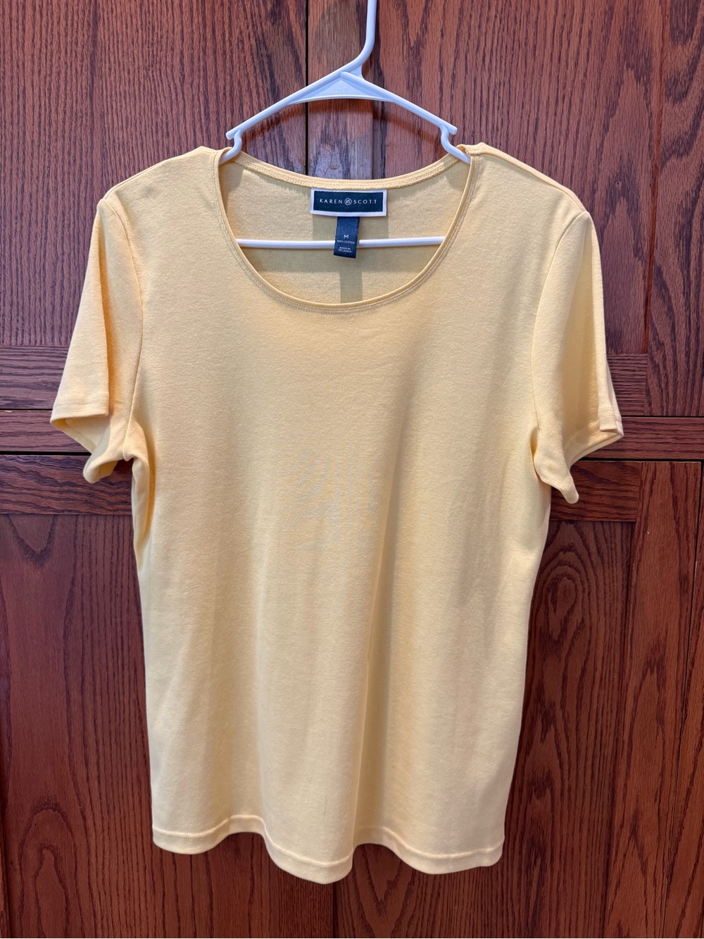 Karen Scott Light Yellow Short-Sleeve Scoop Neck Tee